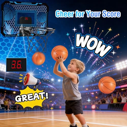 VROGTIK Indoor Basketball Hoop for Kids with Scoreboard Over the Door Basketball Hoop with 3 Balls Basketball Toys Gifts for 5 6 7 8 9 10 11 Years Old Boys Girls Mini Hoop for Bedroom and BirthdayChristmas - Image 3