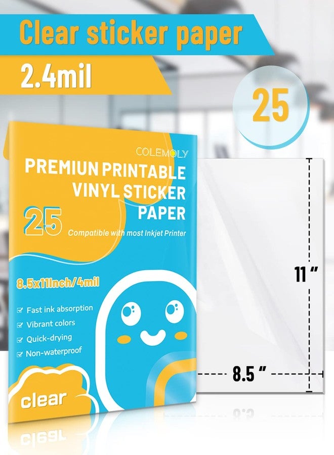 Colemoly Sticker Paper Clear Printable Vinyl for Inkjet Printer-25 Transparent Dry-Quick Sheets of 8.5’’x11’’ Decals and Labels Self-Adhesive Non-Waterproof Papers Tear Resistance Bright Color for DIY - Image 3