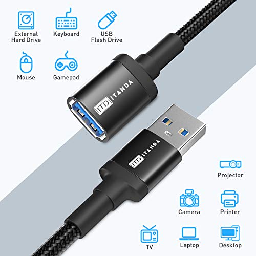 ITD ITANDA 10FT USB Extension Cable USB 3.0 Extension Cord Type A Male to Female 5Gbps Data Transfer for Keyboard, Mouse, PlayStation, Xbox, Flash Drive, Printer, Camera and More, Black - Image 5