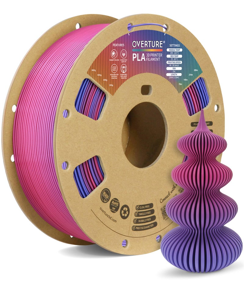 OVERTURE Rainbow PLA Filament 1.75mm, Neatly Wound 3D Printer Filament 1kg Spool (2.2lbs), Dimensional Accuracy +/- 0.02 mm, Fit Most FDM 3D Printers (Aurora Berry) - Image 1