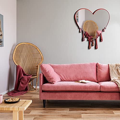 Yulejo Acrylic Heart Mirror Decoration Melting Mirror Wall Heart Dripping Decoration for Home Decor Gifts for Women, Red - Image 4