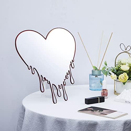 Yulejo Acrylic Heart Mirror Decoration Melting Mirror Wall Heart Dripping Decoration for Home Decor Gifts for Women, Red - Image 5