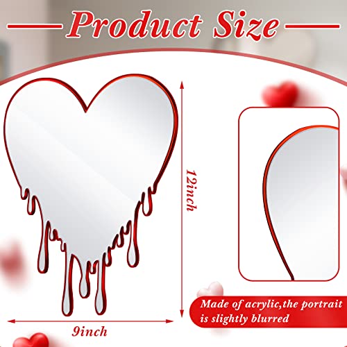 Yulejo Acrylic Heart Mirror Decoration Melting Mirror Wall Heart Dripping Decoration for Home Decor Gifts for Women, Red - Image 2