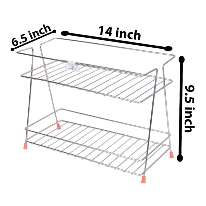 zebzo zebzo Heavy Stainless Steel Kitchen Rack with Extra Ring Support Kitchen Organizer and Space Saver Counter top Kitchen Stand 2Tier Trolley Basket for Boxes Utensils Dishes Plates for Home  - Image 3