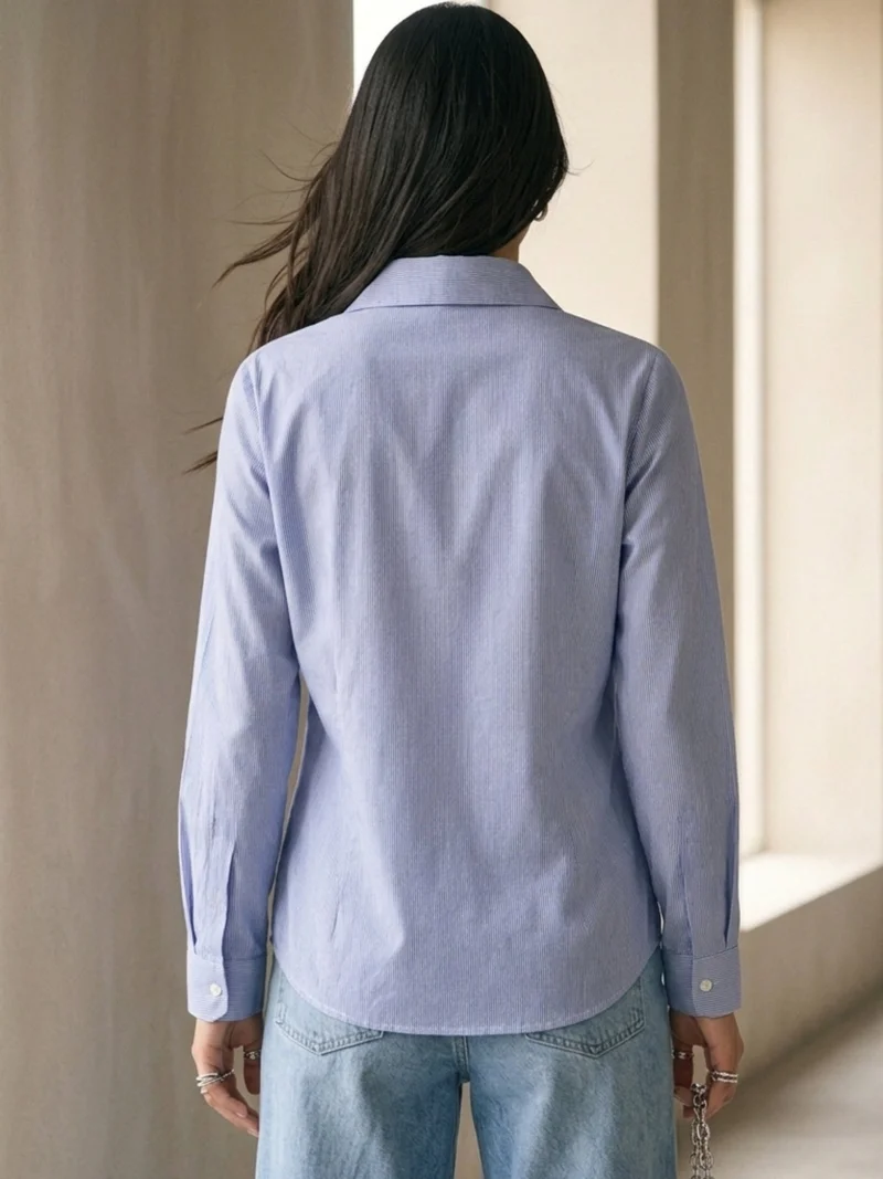 Outzidr  Blue Embroidered Stripe Blue Shirt for Women | Best Price UAE