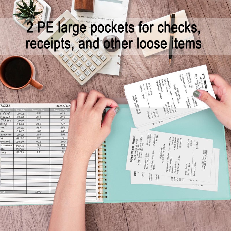 HAUTOCO Bill Tracker Notebook Monthly Bill Payment Tracker for Personal Budgeting Home Financial with 2 Storage Pocket, Payments Checklist Organizer Bill Planner 10.1 x 7.8'', Mint Green - Image 5