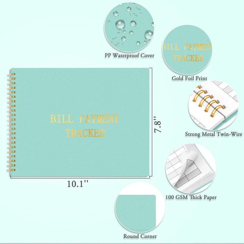 HAUTOCO Bill Tracker Notebook Monthly Bill Payment Tracker for Personal Budgeting Home Financial with 2 Storage Pocket, Payments Checklist Organizer Bill Planner 10.1 x 7.8'', Mint Green - Image 3