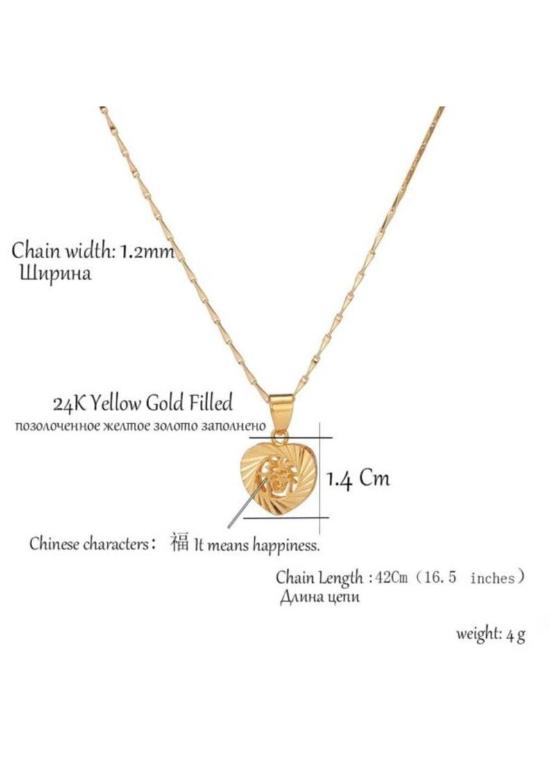 Qerret 24K Gold Filled Chunky Heart Blessing Statement Pendants With Lucky Chokers Collar Chain Necklace - Image 4