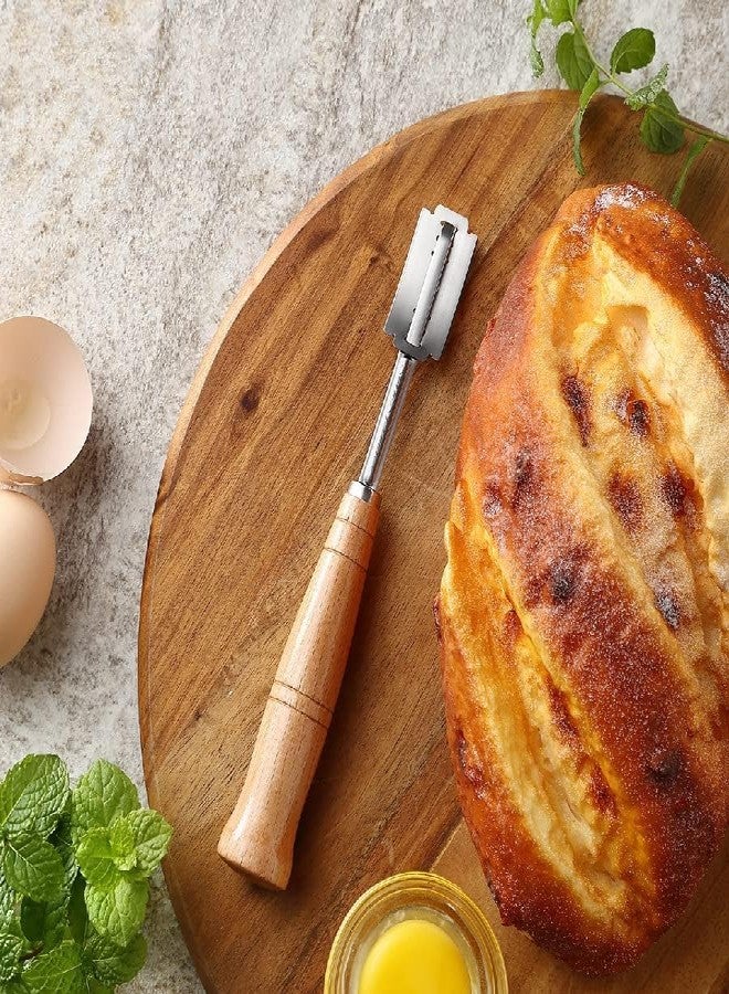Saint Germain Bakery مجموعة سلة تخمير العجين المستديرة من سان جيرمان بيكري مع شفرات الخبز - سلة خبز من الروطان الطبيعي مقاس 9 بوصات مع بطانة، 10 شفرات وغطاء جلدي - مجموعة خبز العجين المخمر هدية للمبتدئين والخبازين - Image 3