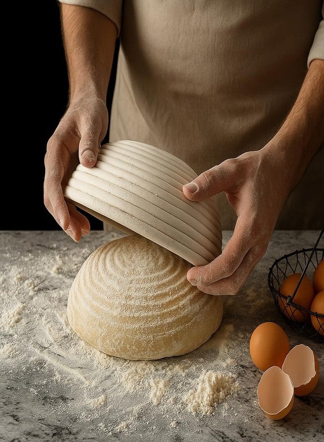 Saint Germain Bakery مجموعة سلة تخمير العجين المستديرة من سان جيرمان بيكري مع شفرات الخبز - سلة خبز من الروطان الطبيعي مقاس 9 بوصات مع بطانة، 10 شفرات وغطاء جلدي - مجموعة خبز العجين المخمر هدية للمبتدئين والخبازين - Image 5