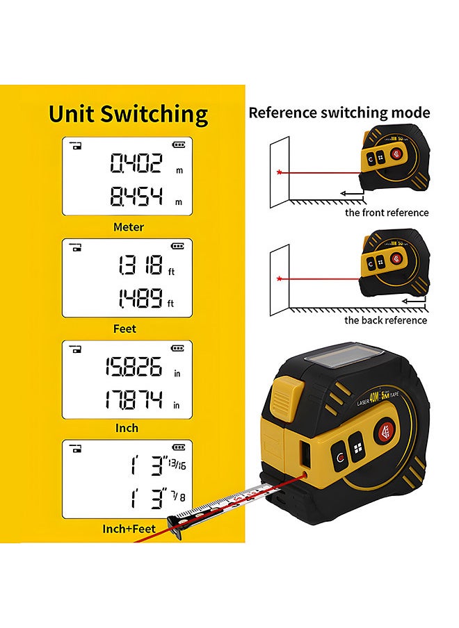 Generic 2 in 1 Digital Tape Measure with 130ft/40m Laser Distance Meter and 16ft/5m Retractable AutoLock Measuring Tape  - Image 2