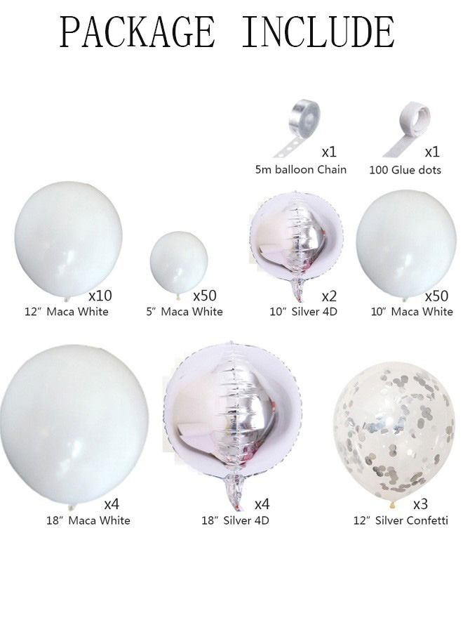 DUNISO 125PCS Balloon Garland Arch Kit Silver and White Latex Balloons Set For Baby Wedding Birthday Party Background Decorations - Image 4
