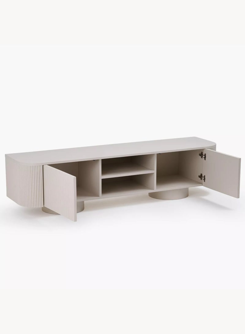 KUSTOMDECO Modern Floating Dune TV Unit Stand with Storage – Minimalist White Media Console, Entertainment Center with Cabinets & Open Shelves – Stylish Living Room Furniture For UAE Homes - Image 2