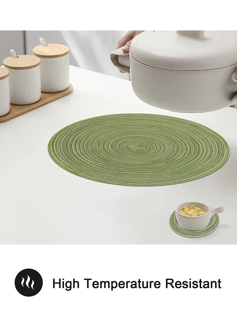 Y&D - Woven Placemats Round Set of 6, 36cm/14inch Large Handmade Placemats, Heat Insulation non slip Braided Cotton Dinner Table Mats, for Kitchen Dining Plate Mat Party - Image 1