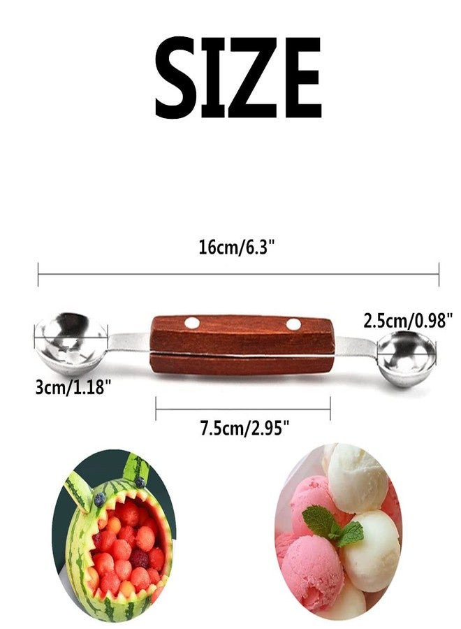 Ebonee Double-Sided Fruit Melon Baller Spoon with wood handle, 2 in 1 Stainless Steel Scoop Cutter 16cm (2 Pack) - Image 2