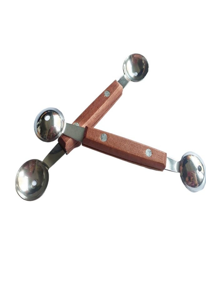 Ebonee Double-Sided Fruit Melon Baller Spoon with wood handle, 2 in 1 Stainless Steel Scoop Cutter 16cm (2 Pack) - Image 1
