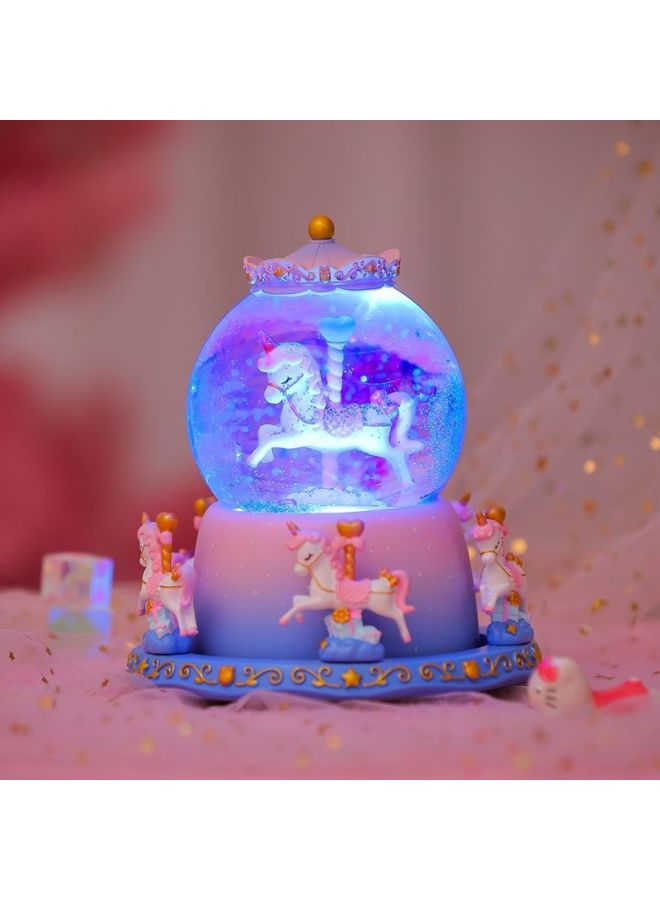 Carousel Crystal Ball Music Box Automatic Snow Snow Boy Girl Princess Children Birthday Graduation Gift-Color:39 Extra Large External Rotation + Voice Controlled Blue [automatic Snow]-Size:Luxurious Packaging + Greeting Card + Handbag [written Greeting Card] - Image 1