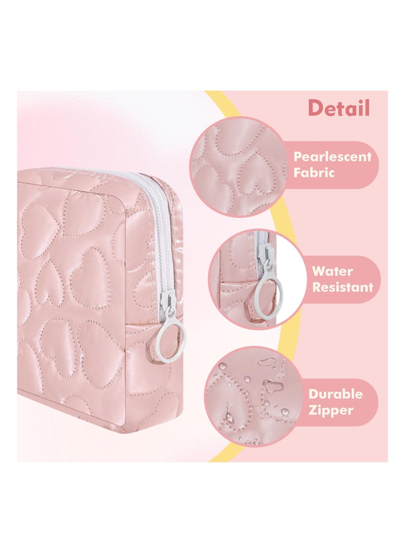 Excefore Sanitary Napkin Storage Bag, 2 PCS Soft PU Leather Heart Period Bag with Zipper, Menstrual Cup Pouch, Tampon Bags, Portable Reusable Period Kit Bag for Girls Women, Cosmetic Bag, Pink/Black  - Image 5