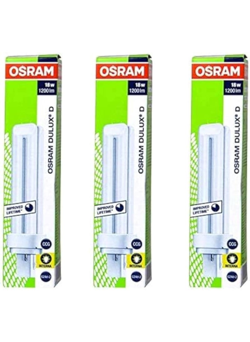 أوسرام OSRAM طويلة الأمد متينة مصباح الفلورسنت الطاقة توفير 2 دبوس CFL لمبة -18 واط (حزمة 3) أبيض دافئ - Image 1