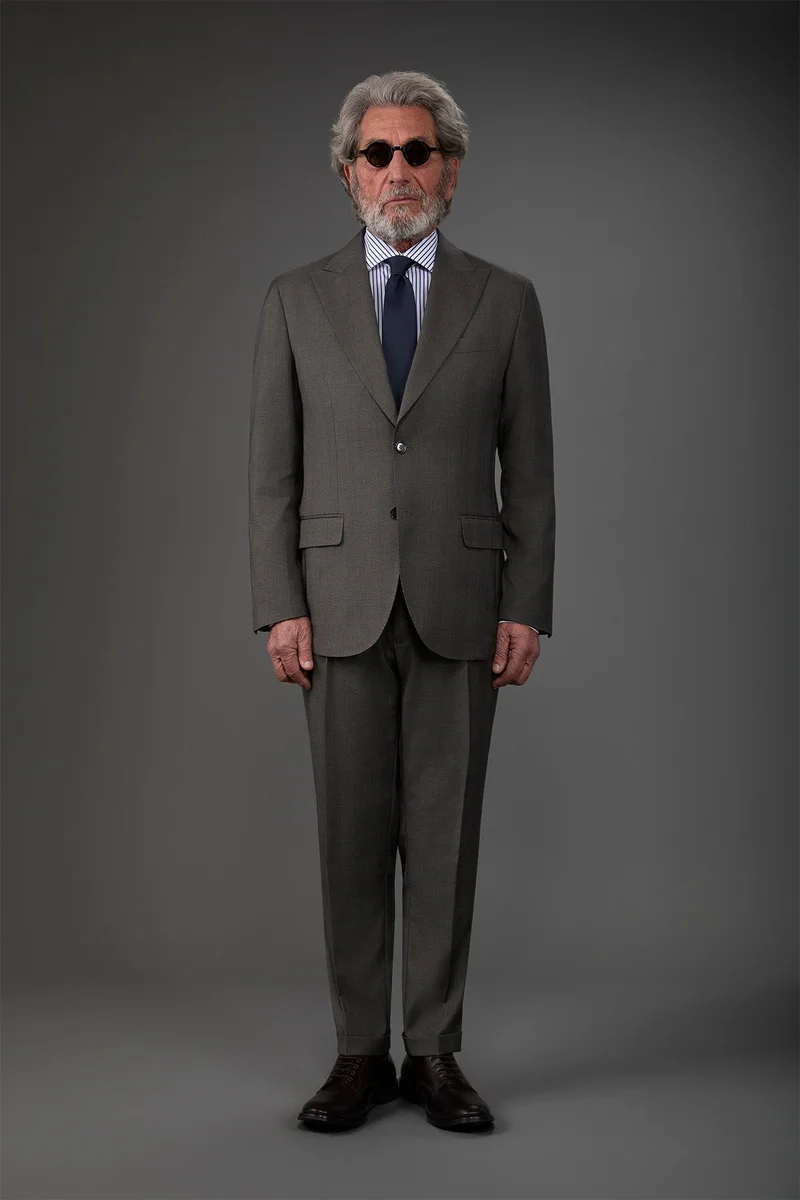 دوبل غانغر Single-breasted men's suit with single-pleat trousers in Prince of Wales check fabric - Taupe