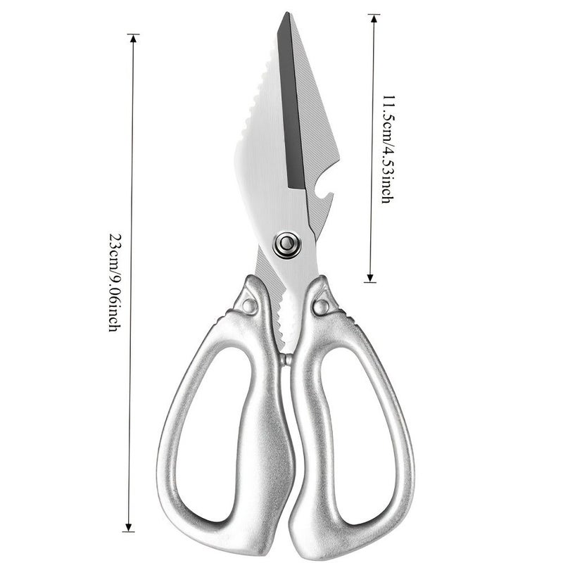 Stainless Steel Kitchen Shears With Thick Handles Multi Functional Three In One Scissors For Chicken Bone Nut Cracking Bottle Opening And Fish Scaling - Image 3