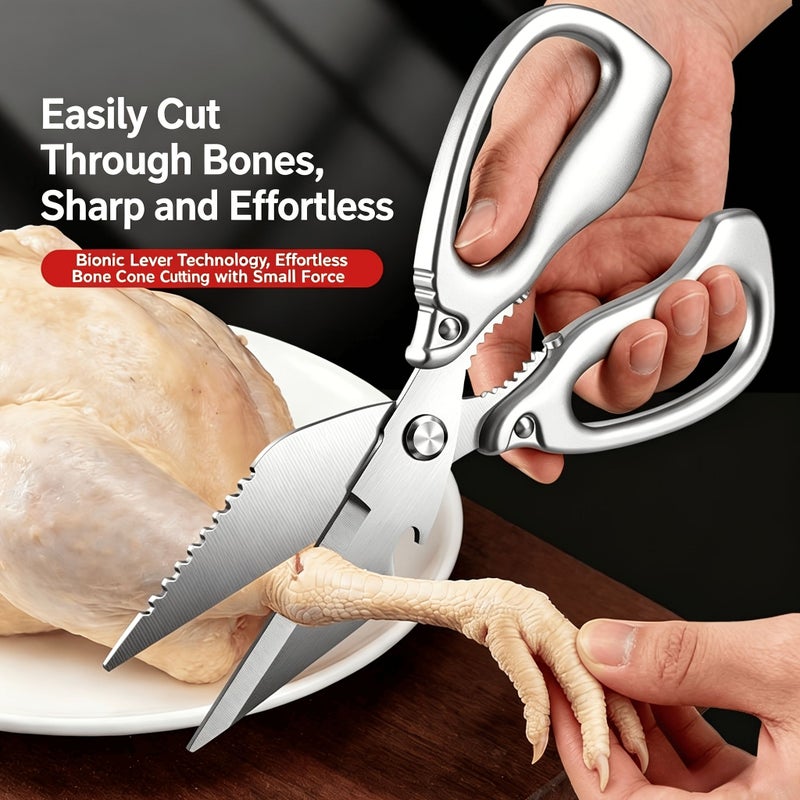 Stainless Steel Kitchen Shears With Thick Handles Multi Functional Three In One Scissors For Chicken Bone Nut Cracking Bottle Opening And Fish Scaling - Image 2