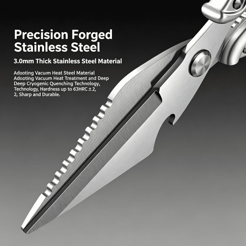 Stainless Steel Kitchen Shears With Thick Handles Multi Functional Three In One Scissors For Chicken Bone Nut Cracking Bottle Opening And Fish Scaling - Image 4
