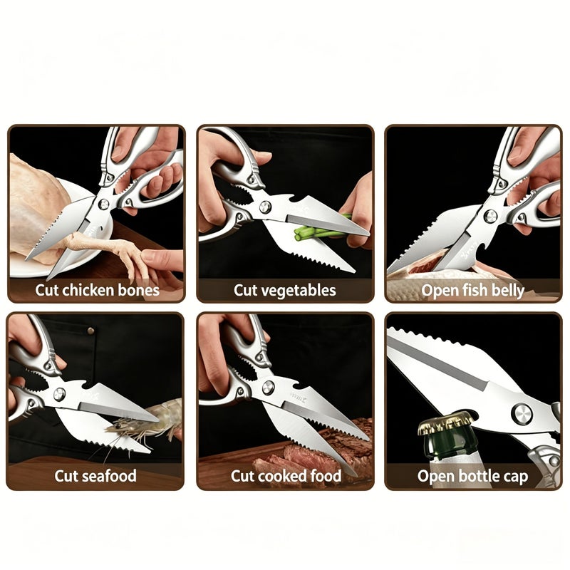 Stainless Steel Kitchen Shears With Thick Handles Multi Functional Three In One Scissors For Chicken Bone Nut Cracking Bottle Opening And Fish Scaling - Image 5