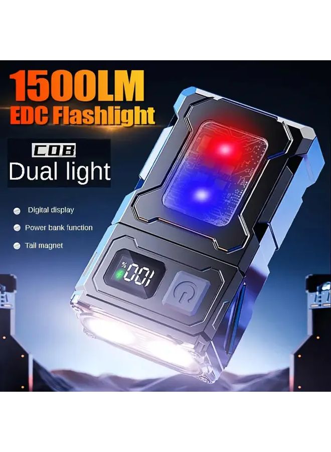 Black Rechargeable RGB EDC Flashlight 1500 Lumens Magnetic Keychain For Camping - Image 2