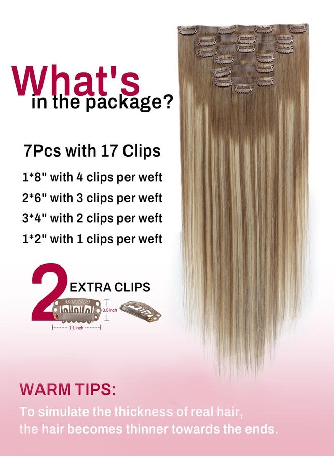 Moresoo Seamless Clip in Human Hair Extensions Light Brown to Dirty Blonde Balayage Human Hair Clip in Extensions Remy Human Hair Straight Clip ins Extensions Invisible 120g/7pcs 20 inch - Image 3