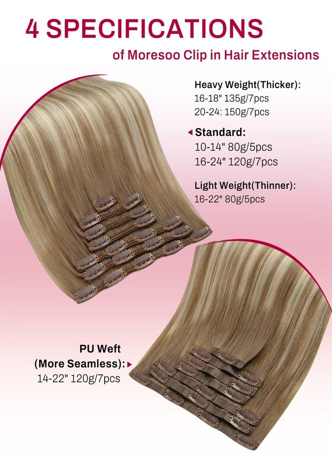 Moresoo Seamless Clip in Human Hair Extensions Light Brown to Dirty Blonde Balayage Human Hair Clip in Extensions Remy Human Hair Straight Clip ins Extensions Invisible 120g/7pcs 20 inch - Image 5