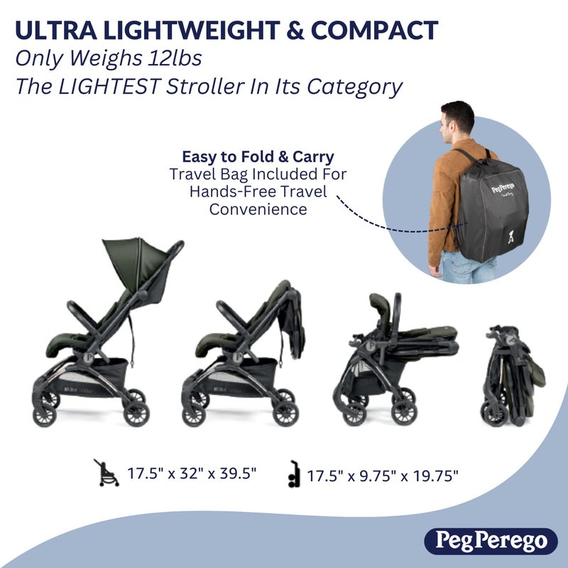 Peg Perego Volo Ultra Lightweight Carry On Compliant Travel Stroller Adjustable Features  Reclining Seat  Designed for Everyday Comfort from Newborn to 50lbs Blue Shine Blue  Copper - Image 4