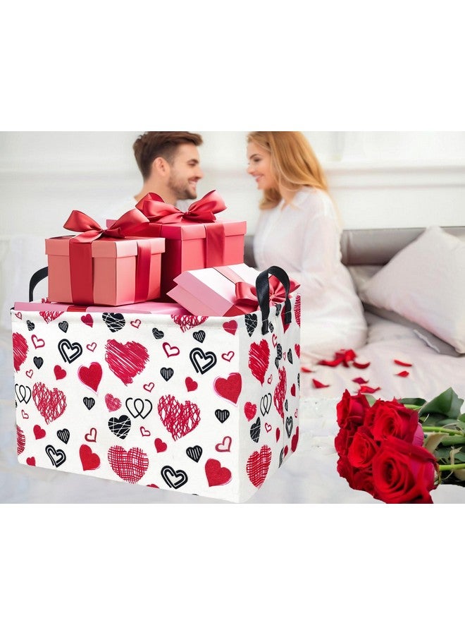 BOOHIT سلة عيد الحب الكبيرة القابلة للطي على شكل قلب من BOOHIT لصناديق الهدايا للأطفال، صناديق تخزين فارغة، منظم ألعاب مستطيل، ديكور (أسود مع خط وردي حب) - Image 3