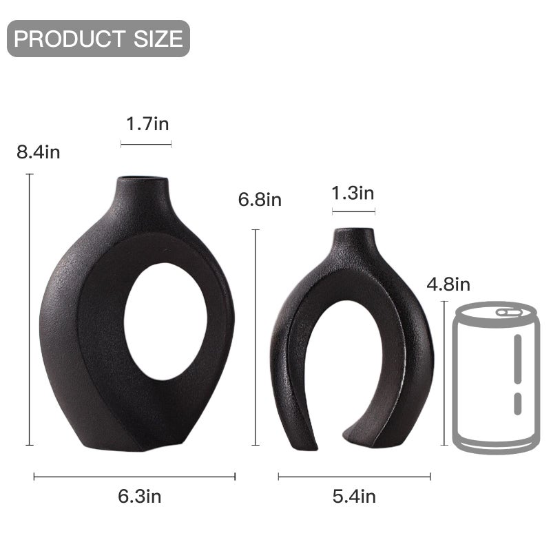 Liotww Black Vases Home Decor Set Of 2  Ceramic Black Small Flower Vase  Minimalist Boho Decorative Modern Donut Vase For Farmhouse Living Dining Room Office Entryway Bookshelf Coffee Table D?Cor - Image 2