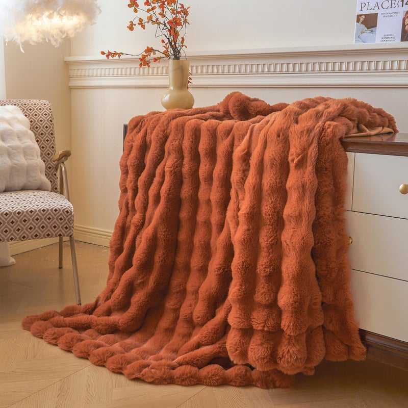 LIFEREVO Fluffy Faux Rabbit Fur Bubble Throw, Plush Shaggy Blanket for Couch Sofa Chair, Soft Cute Furry Bed Blanket Adults Kids Teens Girls, Fuzzy Throw for Bedroom Living Room, 50x60, Burnt Orange - Image 5