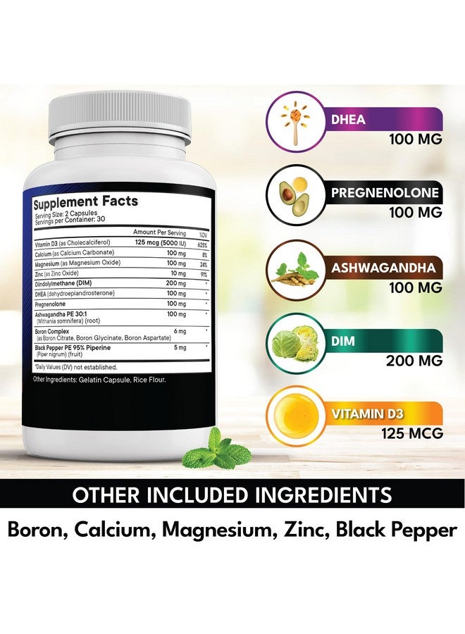 NEW AGE DHEA Supplement - Pregnenolone for Men & Women with DIM, Ashwagandha, Boron, Calcium, Magnesium, Zinc, Vitamin D3 5000iu - Support Capsules - 120 Count - Image 3