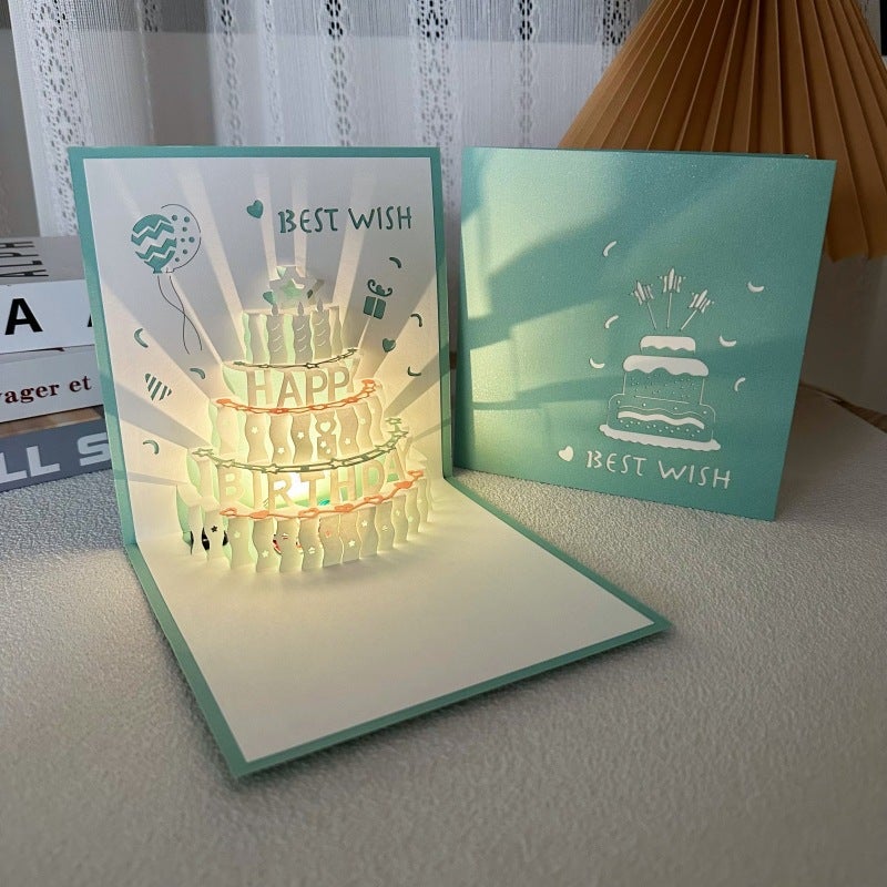 Birthday Greeting Card Music Light 3D Stereo Cake Recording Greeting Card Diy Handmade Gift Feeling Blessing Staff Card - Image 1