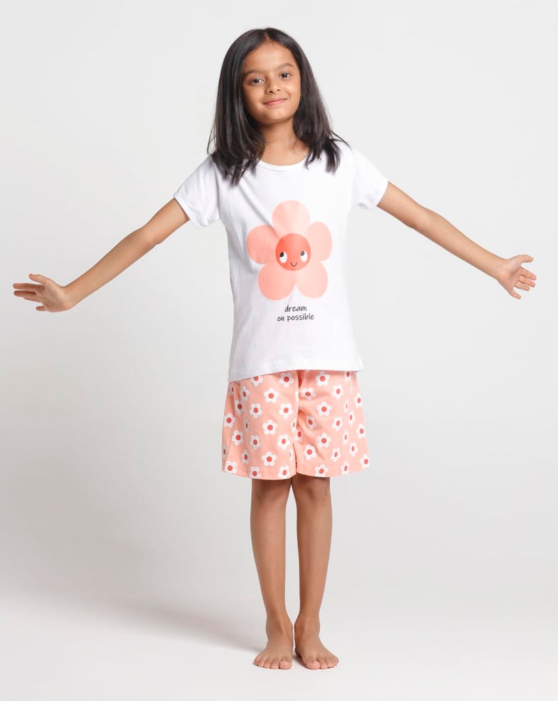 T2F Girls Cotton Printed Regular Fit T-Shirt and Shorts Clothing Set (Pack of 3) - Image 4