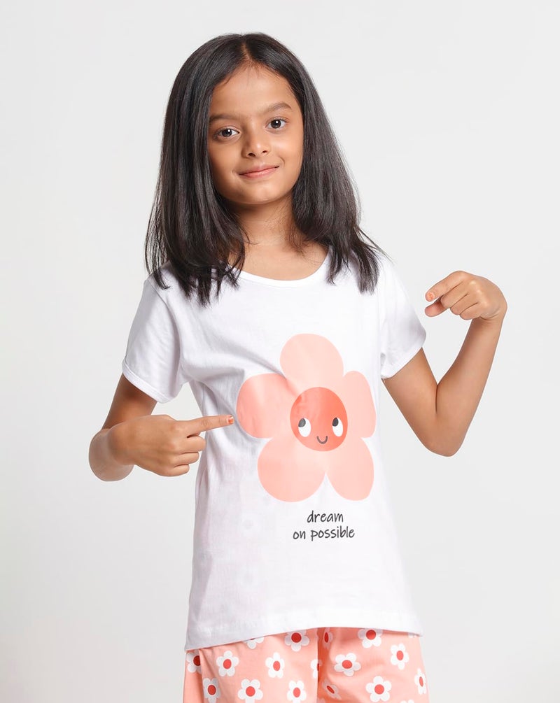 T2F Girls Cotton Printed Regular Fit T-Shirt and Shorts Clothing Set (Pack of 3) - Image 3