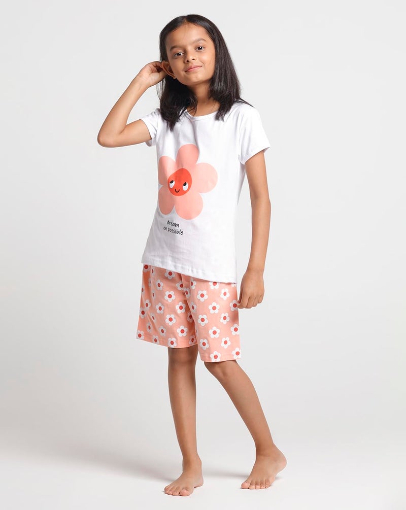 T2F Girls Cotton Printed Regular Fit T-Shirt and Shorts Clothing Set (Pack of 3) - Image 2