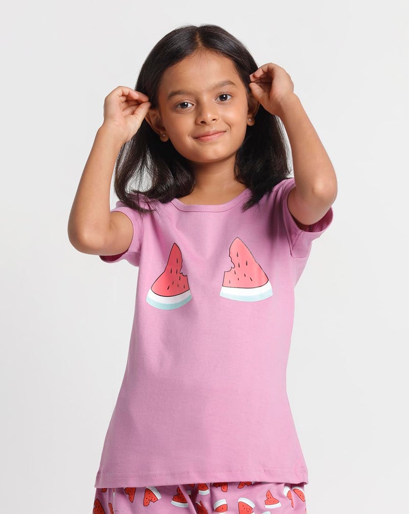 T2F Girls Cotton Printed Regular Fit T-Shirt and Shorts Clothing Set (Pack of 3) - Image 5