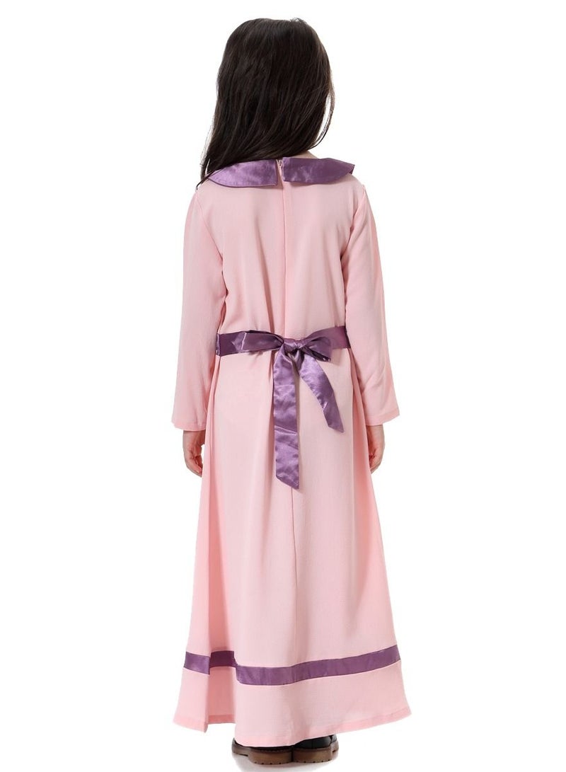 Loquat Girl's Round Neck Long Sleeve Maxi Dress With Belt Pink/Purple  - Image 2