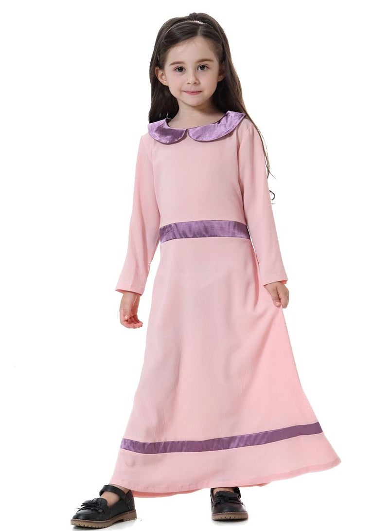 Loquat Girl's Round Neck Long Sleeve Maxi Dress With Belt Pink/Purple  - Image 1