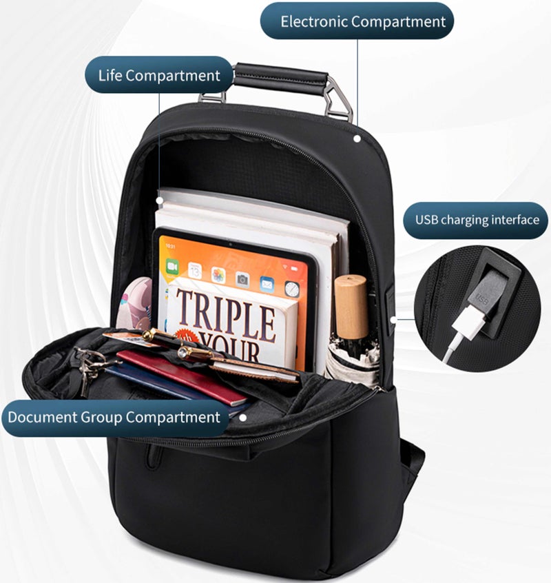ARCTIC HUNTER Unisex Slim Laptop Backpack Water Resistant Anti-Theft Daypack with USB/Type-C Port for Business Casual Travel College for Men Women, B00915, Black - Image 5