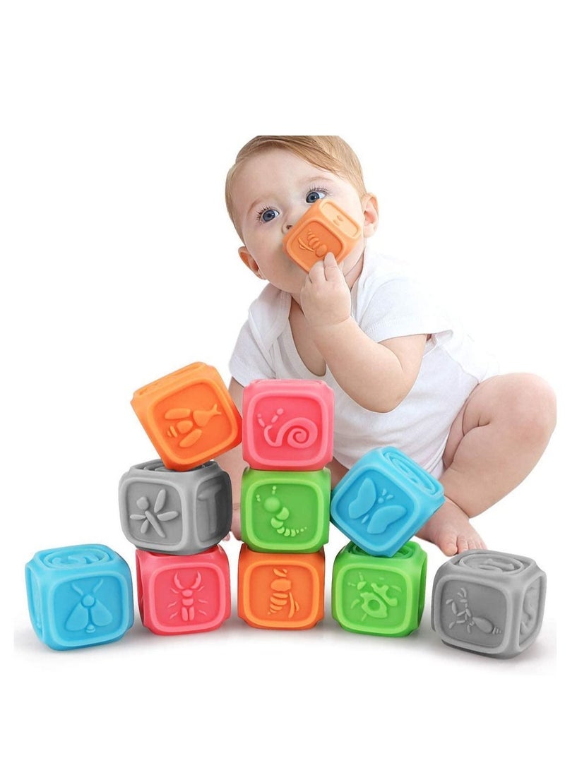 NIBEMINENT Baby Blocks, Soft Building Blocks Toys Teethers Chewing Toy Educational Squeeze Bath Play with Numbers Animals Shapes Letters for Toddlers 0-3 Years 6 Months and Up 10PCS  - Image 1