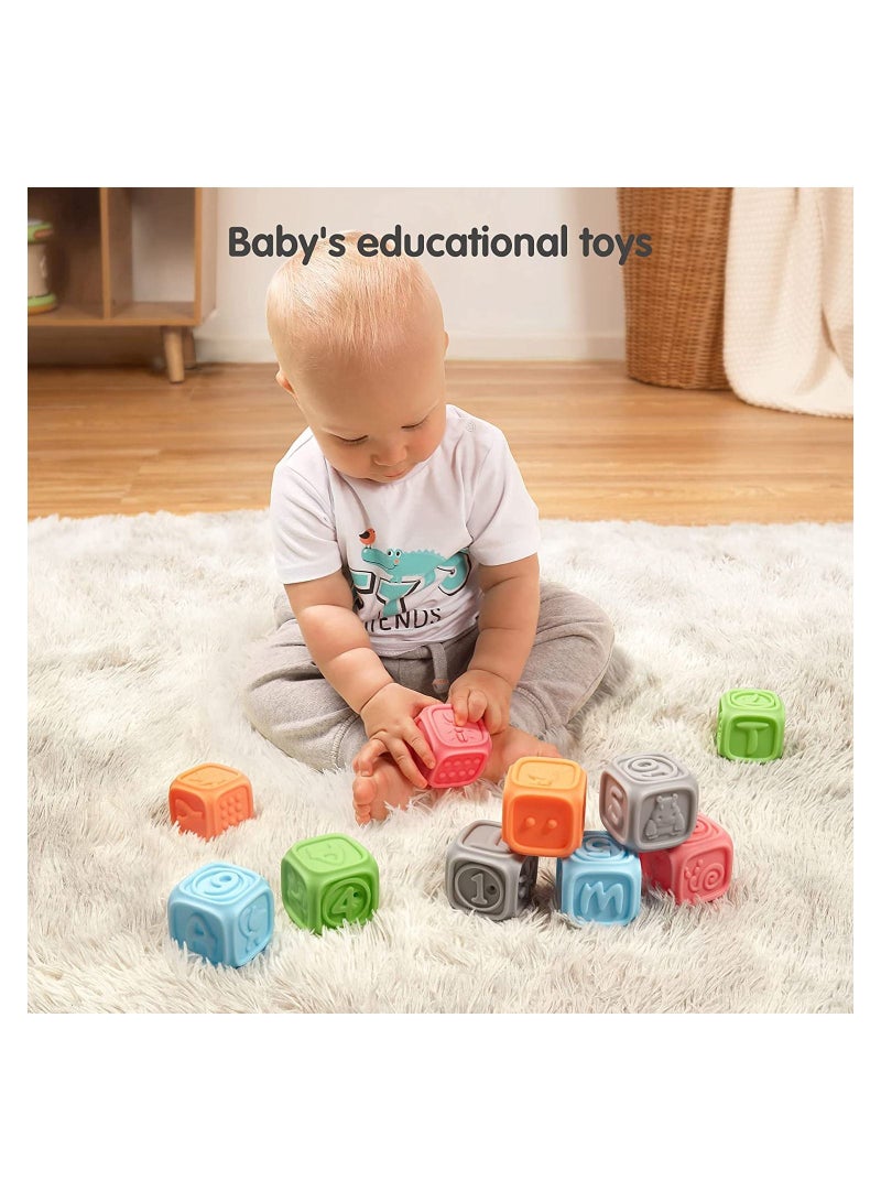 NIBEMINENT Baby Blocks, Soft Building Blocks Toys Teethers Chewing Toy Educational Squeeze Bath Play with Numbers Animals Shapes Letters for Toddlers 0-3 Years 6 Months and Up 10PCS  - Image 5