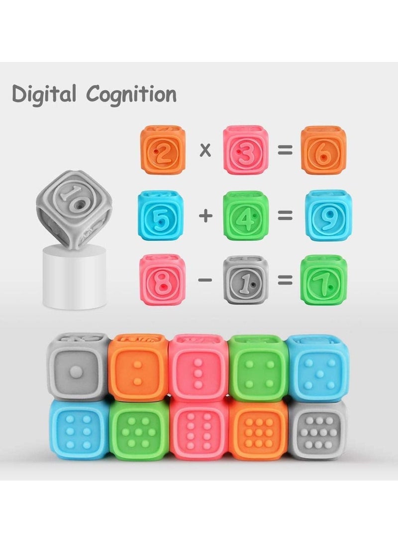 NIBEMINENT Baby Blocks, Soft Building Blocks Toys Teethers Chewing Toy Educational Squeeze Bath Play with Numbers Animals Shapes Letters for Toddlers 0-3 Years 6 Months and Up 10PCS  - Image 2