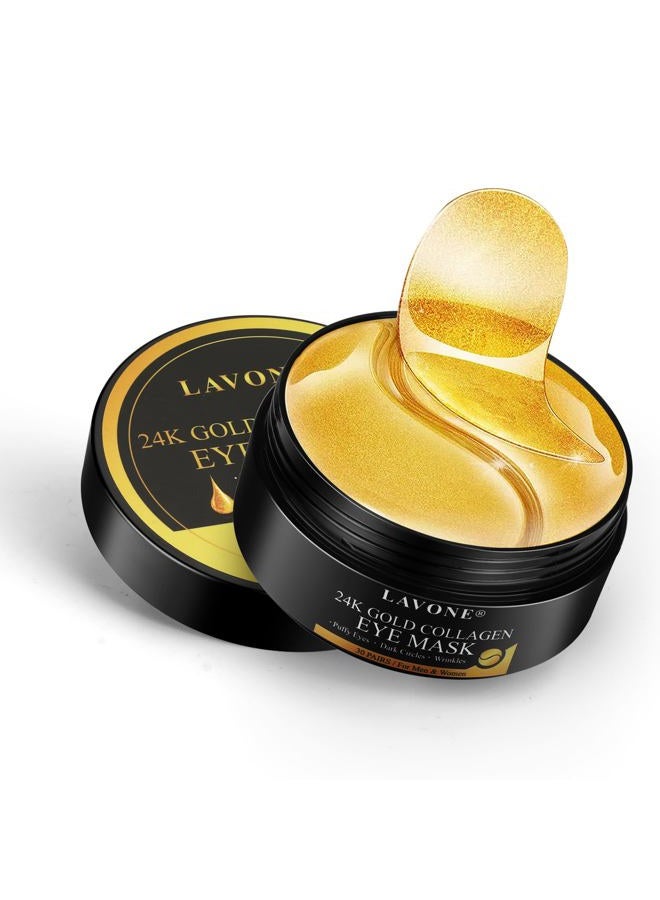 LAVONE Eye Mask-30 Pairs 24K Gold Under Eye Patches Skin Care Products-Eye Masks Skincare for Dark Circles and Puffiness,Reduce Wrinkles,Eye Bags and Fine Lines,for Women and Man,with Hair Clips - Image 1