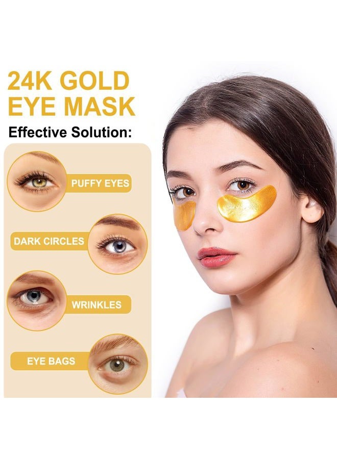 LAVONE Eye Mask-30 Pairs 24K Gold Under Eye Patches Skin Care Products-Eye Masks Skincare for Dark Circles and Puffiness,Reduce Wrinkles,Eye Bags and Fine Lines,for Women and Man,with Hair Clips - Image 2