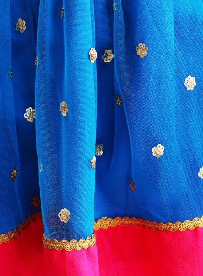 Stanwells Kids Sequined Sky Blue & Pink Combo Baby-Girl Readymade Sequins Embroidery South Indian Lehenga Choli Set, 6-12 Months - Image 4